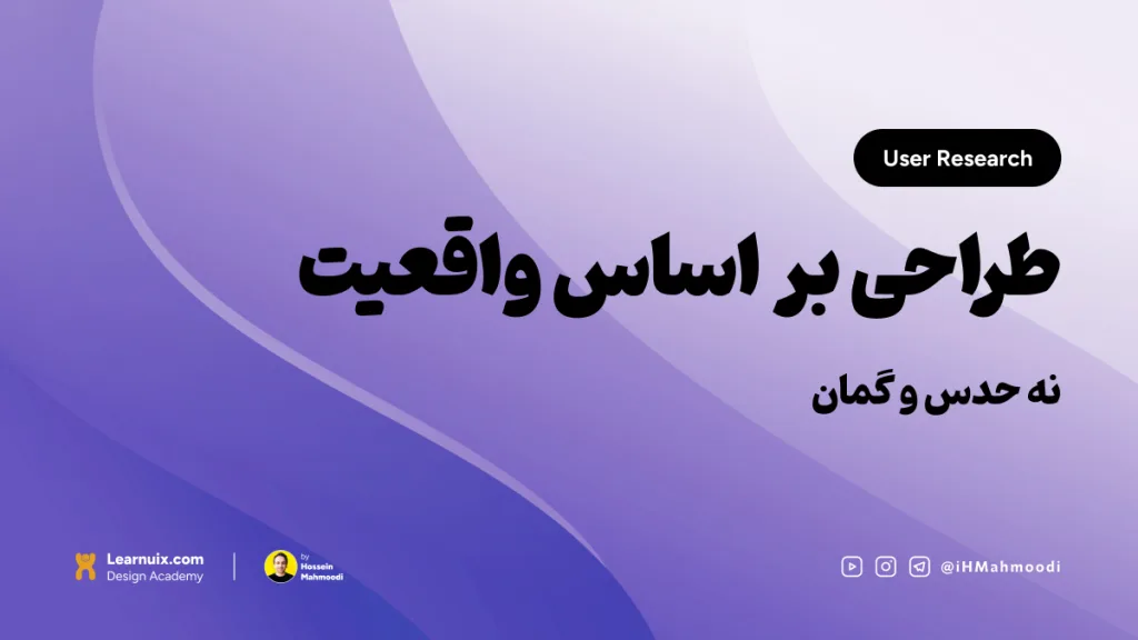 تصویر شاخص مقاله تحقیقات کاربر (User Research) با تیتر "طراحی بر اساس واقعیت" روی پس‌زمینه آبی.